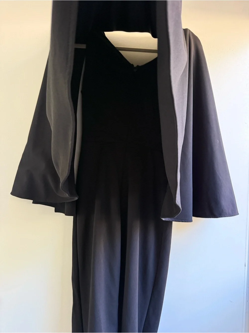 Classic Black V-Neck Sheath Dress with Cape Sleeve - Picture 5 of 9